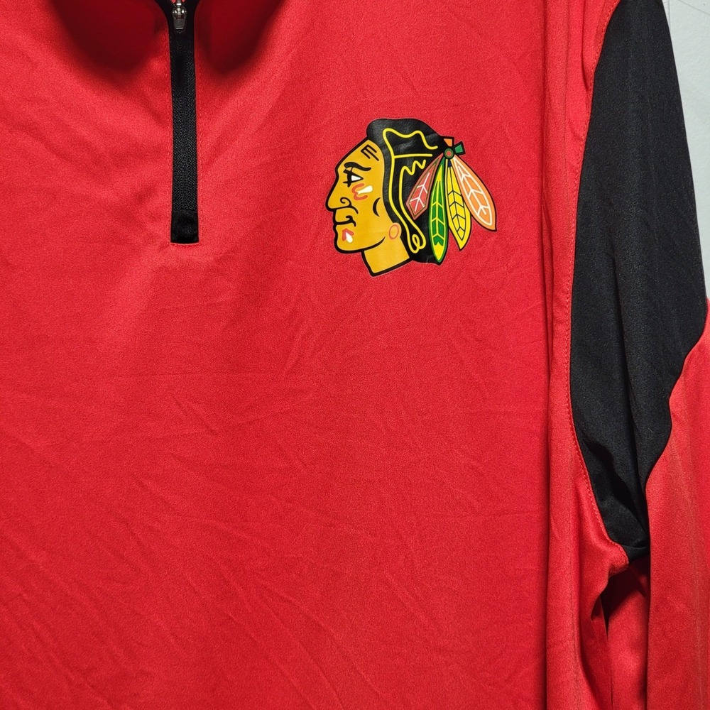 Fanatics Chicago Blackhawks NHL Hockey 1/4 Zip Pullover Shirt Mens XL Red Black - Picture 2 of 5